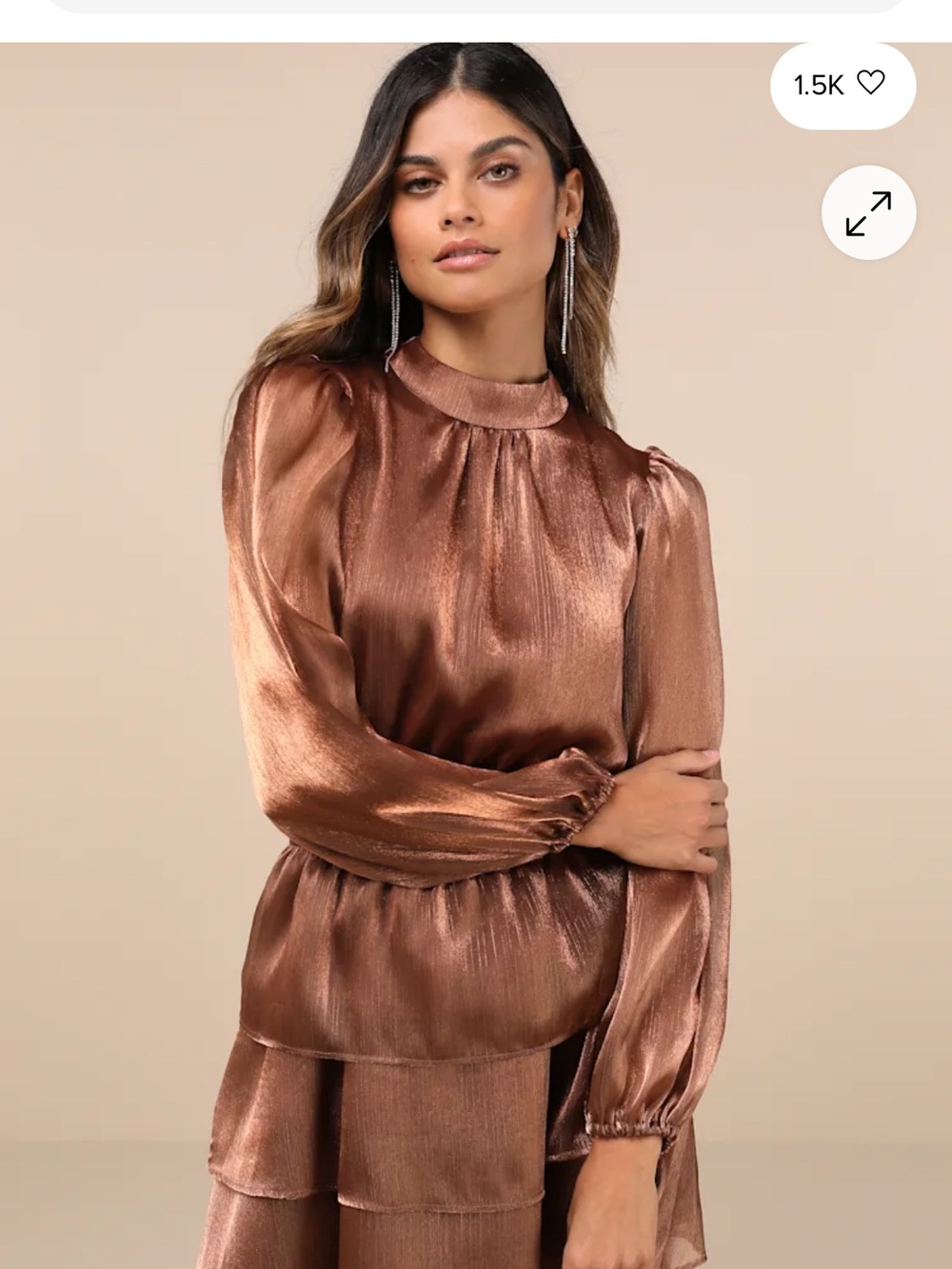 Lulu's Metallic Copper Long-Sleeve Mini Dress